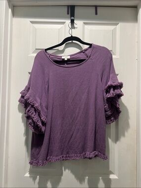Umgee Lavender Ruffle Sleeve Short Sleeve Tee